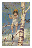 Boy Fairy Playing Flute in Birch Tree Print