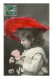Girl with Red Hat and Rose Posters