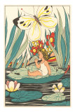 Girl Waking on Floating Leaf Posters