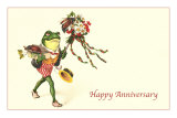Dapper Frog with Bouquet, Happy Anniversary Posters