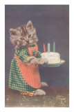 Dressed Kitten with Birthday Cake Posters