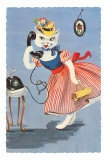 Stylish Lady Cat on Phone Pôsters