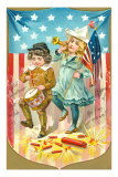 4th of July, Children with Bugle and Drum Posters