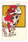 Tall Rabbit with Lady in Red Prints