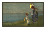 Children Signaling with Lanterns Prints