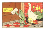 Grenouille, escargot et canard avec une lettre Affiches