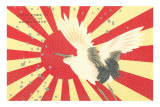 Old Japanese Flag with Crane Posters