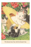 Kittens in Straw Hat Affiche