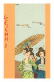 Geishas with Parasol and Geese Posters