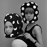 Celia Hammond and Patty Boyd in Edward Mann Dots and Moons Helmets, 1965 Giclee Print by John French