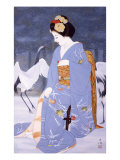 Maiko with Snow in Spring reproduction procédé giclée par Goyo Otake