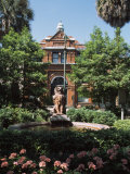 Fountain in Garden in Front of Building, Savannah Cotton Exchange, Chatham County, Georgia, USA Photographic Print