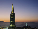 Buildings Lit Up at Dusk, Transamerica Pyramid, Coit Tower, San Francisco, California, USA Photographic Print