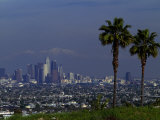 Cityscape with Mountains in Background, San Gabriel Mountains, City of Los Angeles, California, USA Photographic Print