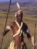 Zulu Warrior in Traditional Dress with Fighting Spear Photographic Print by John Warburton-lee