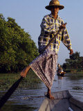 Village Girl Poles Her Wooden Canoe, Myanmar Photographic Print by Antonia Tozer