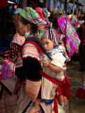 Flower Hmong Woman Carrying Baby on Her Back, Bac Ha Sunday Market, Lao Cai Province, Vietnam Photographic Print