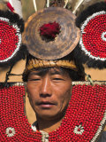Myanmar, Naga New Year Festival, Naga Man, Taungkul Tribe Wearing Traditional Headdress Photographic Print by Jane Sweeney