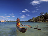 Ni-Vanuatu Warrior Rowing a Canoe, Vanuatu Photographic Print by Neil Farrin