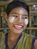 Burma, Kaladan River, A Rakhine Woman with Thanakha, a Popular Local Sun Cream, Myanmar Photographic Print by Nigel Pavitt