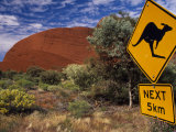 Amar Grover - Alice Springs, Traffic Sign Beside Road Through Outback, Red Rocks of Olgas Behind, Australia - Fotografik Baskı Amar Grover - Alice Springs, Traffic Sign Beside Road Through Outback, Red Rocks of Olgas Behind, Australia - Fotografik Baskı