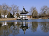 Beijing, Beiputuo Temple and Film Studio Set Location, a Pavilion Reflecting in a Lake, China Photographic Print by Christian Kober