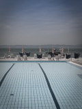 Lombardy, Lake District, Lake Garda, Sirmione, Lakeside Swimming Pool, Italy Photographic Print by Walter Bibikow