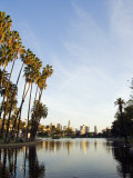 California, Los Angeles, Downtown District Skyscrapers Behind Echo Park Lake, USA Photographic Print by Christian Kober
