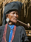 Old Woman of Small Ann Tribe in Traditional Attire Smoking a Pipe, Sittwe, Burma, Myanmar Photographic Print by Nigel Pavitt
