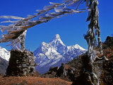 Amma Dablam, Framed by Prayer Flags, One of Most Distinctive Mountains Lining Khumbu Valley, Nepal Photographic Print by Fergus Kennedy