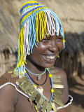 Datoga Woman with a Beaded Hat Worn on Ceremonial Occasions, Tanzania Photographic Print by Nigel Pavitt