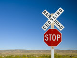 New Mexico, Route 66, Near Montoya, Railroad Crossing and Sign, USA Photographic Print by Alan Copson