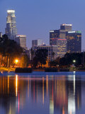 California, Los Angeles, Downtown District Skyscrapers Behind Echo Park Lake, USA Photographic Print by Christian Kober