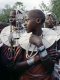 Maasai Girls Gather to Celebrate a Wedding, their Broad Beaded Necklaces with White Glass Beads Photographic Print by Nigel Pavitt
