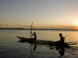 Bahia, Barra De Serinhaem, Fishermen Returning to Shore at Sunset in Thier Dug Out Canoe, Brazil Photographic Print by Mark Hannaford