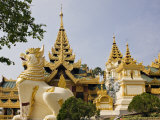 Myanmar, Burma, Yangon, Chinthe at the Entrance to Shwedagan Golden Temple Photographic Print by Nigel Pavitt