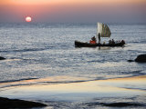 Crew of Fishing Boat Hurries Home to Sittwe as Sun Sets over the Bay of Bengal, Burma, Myanmar Photographic Print by Nigel Pavitt