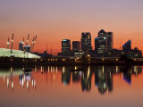 London, Newham, O2 Arena and Canary Wharf Buildings Reflecting in Royal Victoria Docks, England Photographic Print by Jane Sweeney
