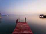 Bay Islands, Utila, Red Jetty at Sunset, Honduras Fotografie-Druck von Jane Sweeney