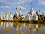 Burma, Lake Inle, Buddhist Shrines Reflected in the Waters of Lake Inle, Myanmar Photographic Print by Nigel Pavitt