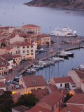 Sardinia, Northern Sardinia, Isola Maddalena, La Maddalena, Aerial Port View from the Hills, Dusk,  Photographic Print by Walter Bibikow