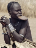 Mursi Woman Wearing a Large Clay Lip Plate, Omo Delta, Ethiopia Photographic Print by Nigel Pavitt