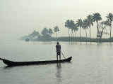 Canoe at Dawn on Backwaters, Alleppey District, Kerala, India, Asia Photographic Print by Annie Owen