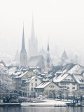The Town of Zug on a Misty Winter Day, Zug, Switzerland, Europe Photographic Print by John Woodworth