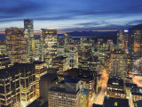 Aerial View of Downtown at Night, Vancouver, British Columbia, Canada, North America Photographic Print by Christian Kober