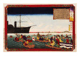 American Navy Commodore Matthew Perry arrives in Japan, August 7, 1853, Woodblock Print Giclee Print by Taiso Yoshitoshi