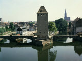 Covered Bridges with Square Medieval Tower, Strasbourg, Alsace, France Photographic Print