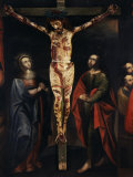 Christ on the Cross with Virgin Mary and Saint John painted, 17th century Cuzco school, Peru Photographie