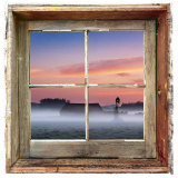 Farmyard Sunrise Viewed Through an Old Window Frame Lámina fotográfica por Images Monsoon