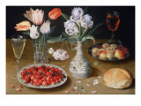 Still life with Lilies, Roses, Tulips, Cherries and Wild Strawberries Giclee Print by Osias The Elder Beert